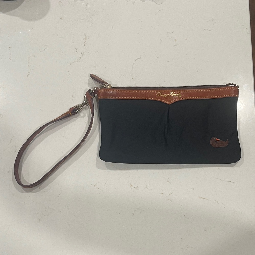 Dooney & Bourke Black and Brown Leather Trim Wristlet